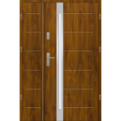 Drzwi zewnetrzne dwuskrzydłowe T41 S61 INOX zloty dab 55mm
